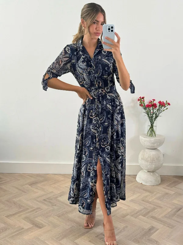 Don't Miss Out!Daphne Belted Shirt Dress / Blue Paisley