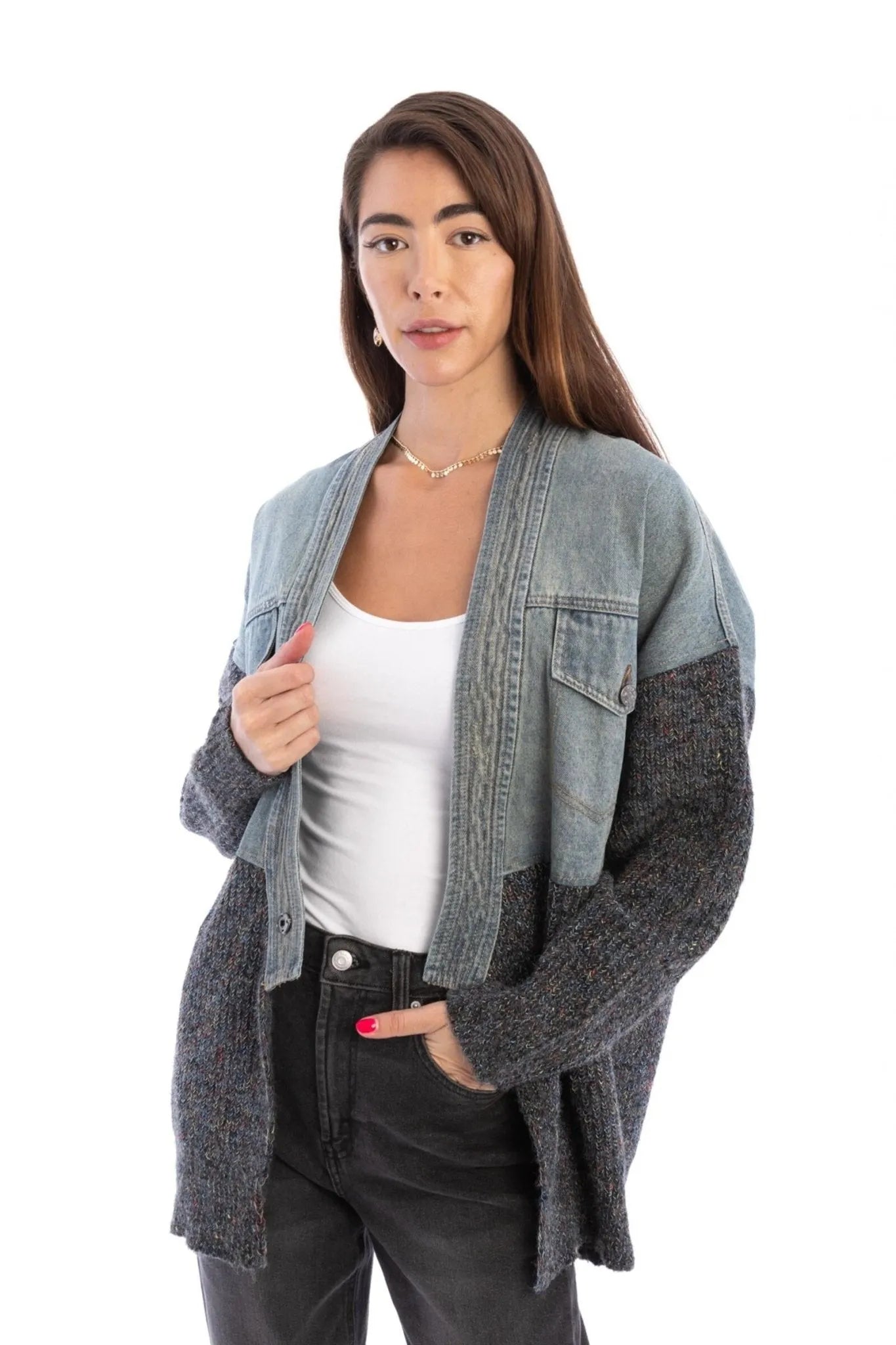 Huge Savings – Act Now!Denim Sweater Jacket Grey