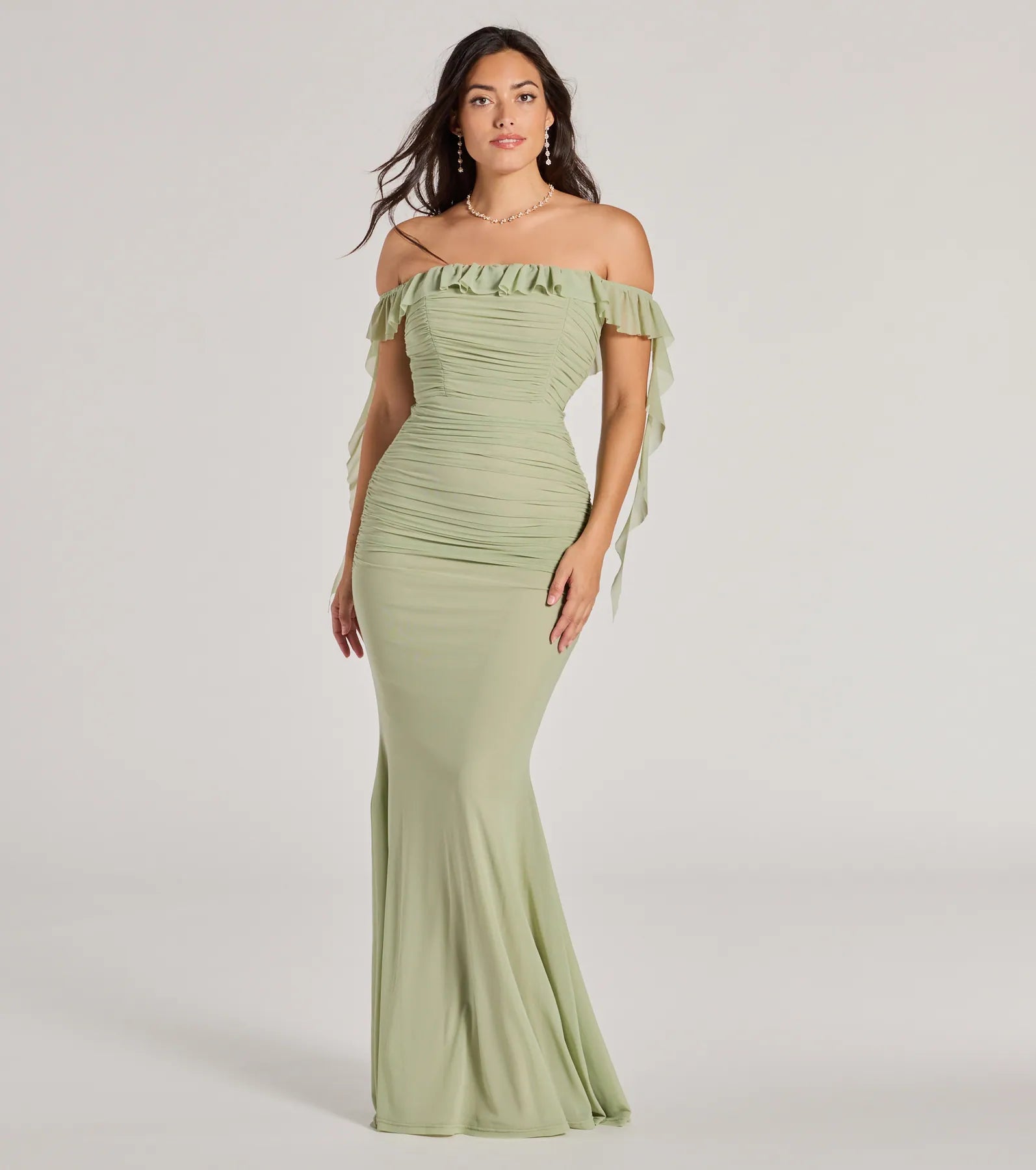 Grab Yours Before It’s Too Late!Deyna Formal Mesh Off-The-Shoulder Long Dress