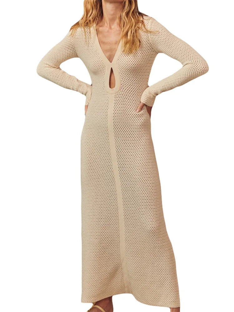 Today’s Deals, Tomorrow’s Regrets!Amy Fashion - Elegant Women Knitted Sleeve Deep V Neck Front Hollow Out Solid Color Slim Beach Vestidos Today’s Deals, Tomorrow’s Regrets!Amy Fashion - Elegant Women Knitted Sleeve Deep V Neck Front Hollow Out Solid Color Slim Beach Vestidos