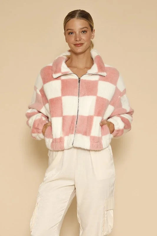 One Day Only – Huge Savings!Fuzzy checkered jacket for warmth