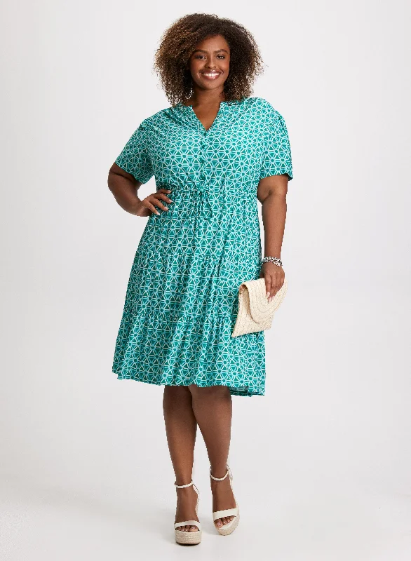 Hot Deals You Can’t Resist!Geometric Print Button-Up Dress