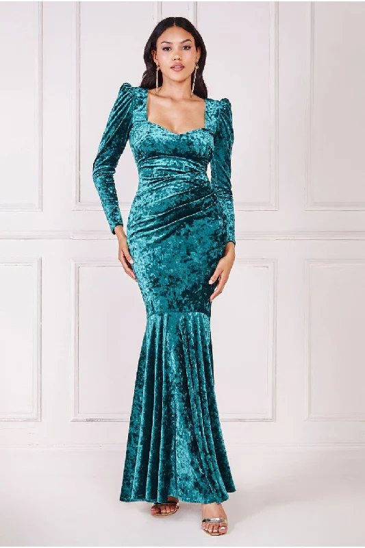 Shop Now and Save!Goddiva Flared Hem Ice Velvet Maxi - Emerald Green