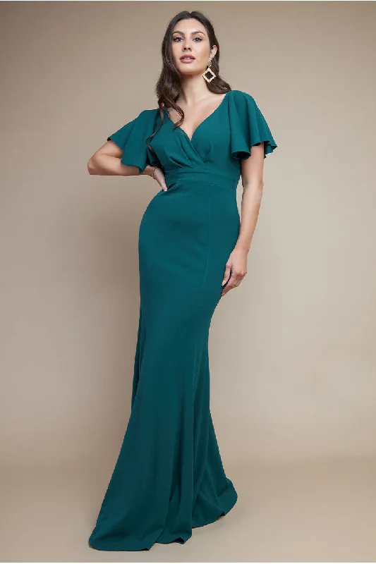 Flash Deals – Act Quickly!Goddiva Flared Sleeve Front Wrap Maxi Dress - Emerald Green