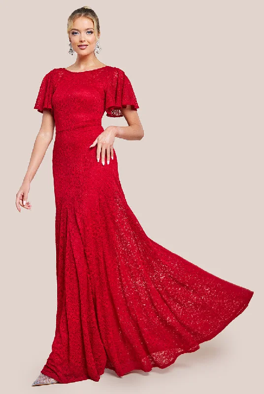 One Day Only – Huge Savings!Goddiva Flutter Sleeve Lace A-Line Maxi Dress - Red