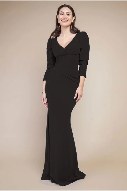 The Sale You’ve Been Waiting For!Goddiva Front Wrap Pleated Scuba Maxi Dress - Black