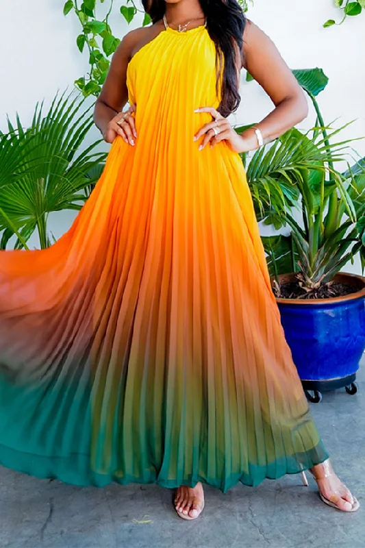 Unmissable Offers Await!Gradient Glamorous Pleated Backless Maxi Dress