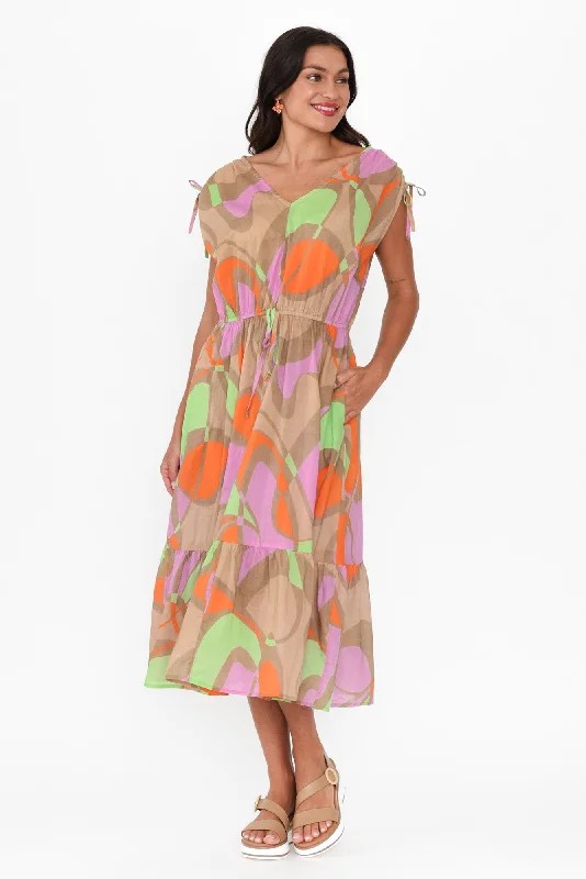 New Discounts Just Dropped!Grazia Purple Abstract Cotton Tie Dress