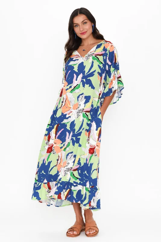 Your Exclusive Offer Awaits!Leslie Blue Floral Frill Dress