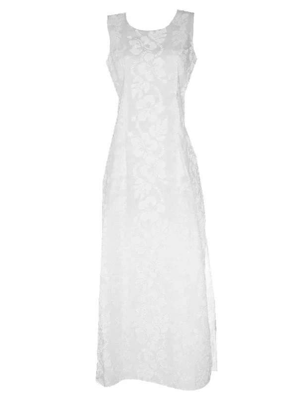 Seasonal Sale – Shop Now!Maxi A-Line Sleeveless Hawaiian Dress Hibiscus Leis