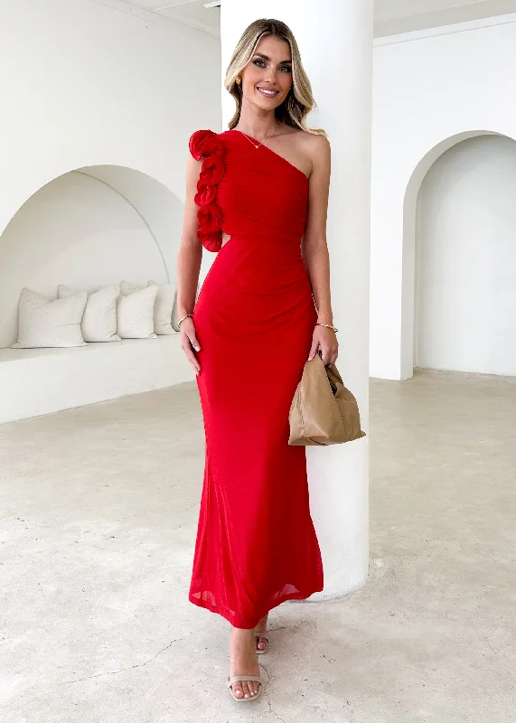 Act Fast – Limited Time Savings!Oakes One Shoulder Mesh Maxi Dress - Red