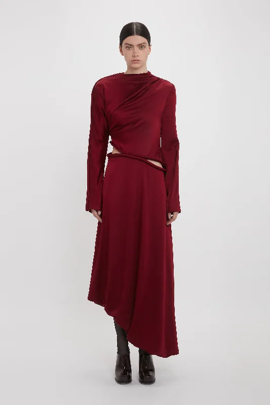 Mega Sale Happening Now!Padded Tube Detail Midi Dress In Oxblood