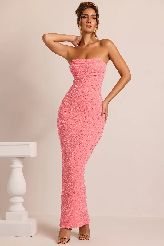 Time to Save Big!Embellished Bandeau Cowl Neck Maxi Dress in Coral