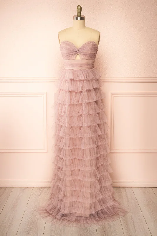 Save Money, Shop Happy!Qila Mauve | Strapless Tulle Ruffled Dress