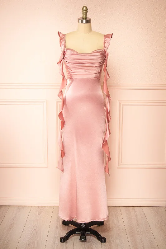 Every Deal is a Steal!Rolania | Long Mauve Satin Dress