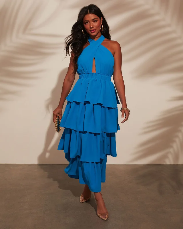Sale Alert – Get Ready to Shop!Salsa Dance Ruffle Tiered Halter Maxi Dress