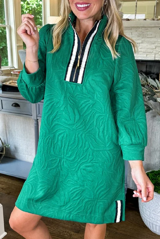 Limited Stock Available!Textured Quarter Zip Mini Dress