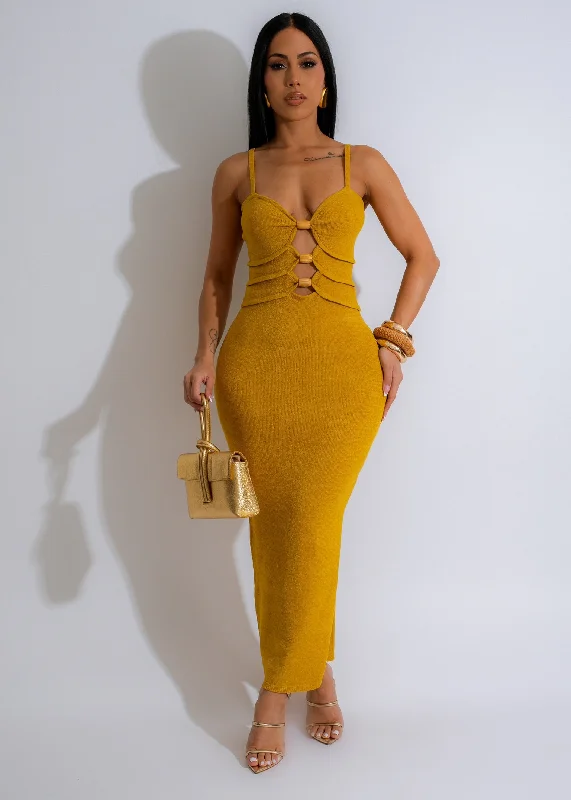 Upgrade for Less!I See You Knit Maxi Dress Yellow