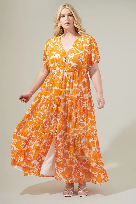 Massive Price Cuts!Tangelo Floral Monaco Tiered Maxi Dress Curve