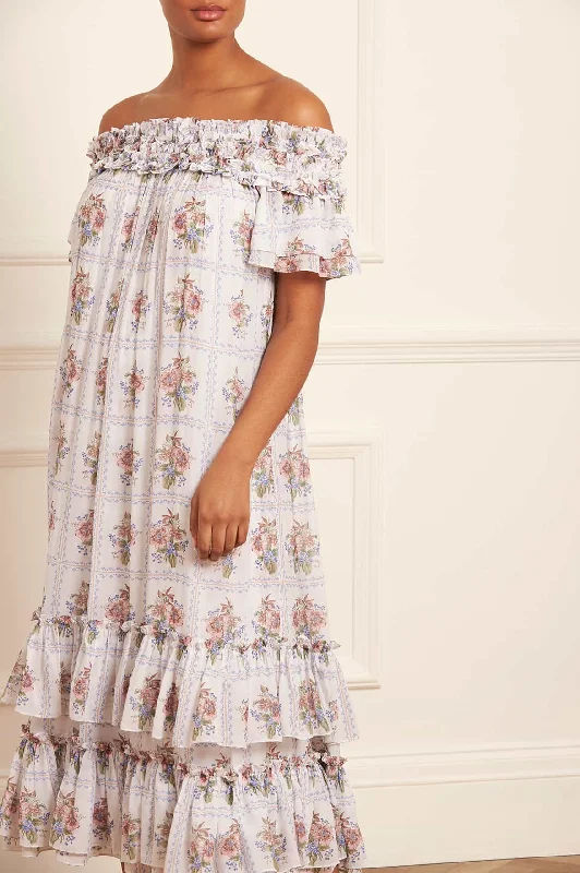 Great Deals, Just for You!Tiled Blooms Chiffon Off-Shoulder Ankle Gown