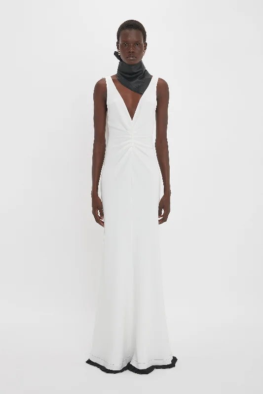 Exclusive Deals Just for You!Exclusive V-Neck Gathered Waist Floor-Length Gown In Ivory