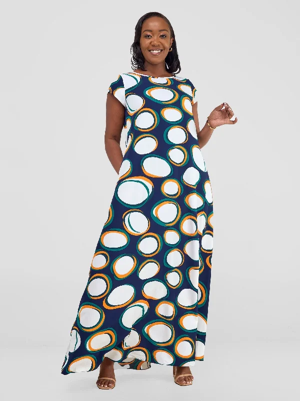 One Click Away from Big Savings!Basic Cap Sleeve Maxi Tent Dress - Teal Polka Print