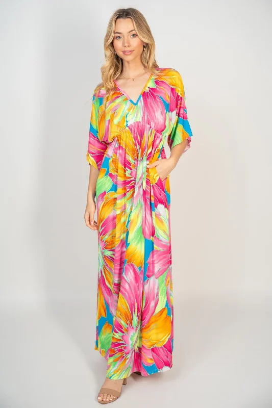 Price Drop Alert!White Birch Printed V-Neck Maxi Dress with Pockets