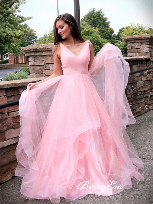Unbeatable Prices!2020 Pink A-line Long Prom Dresses, Beaded Newest Prom Dresses