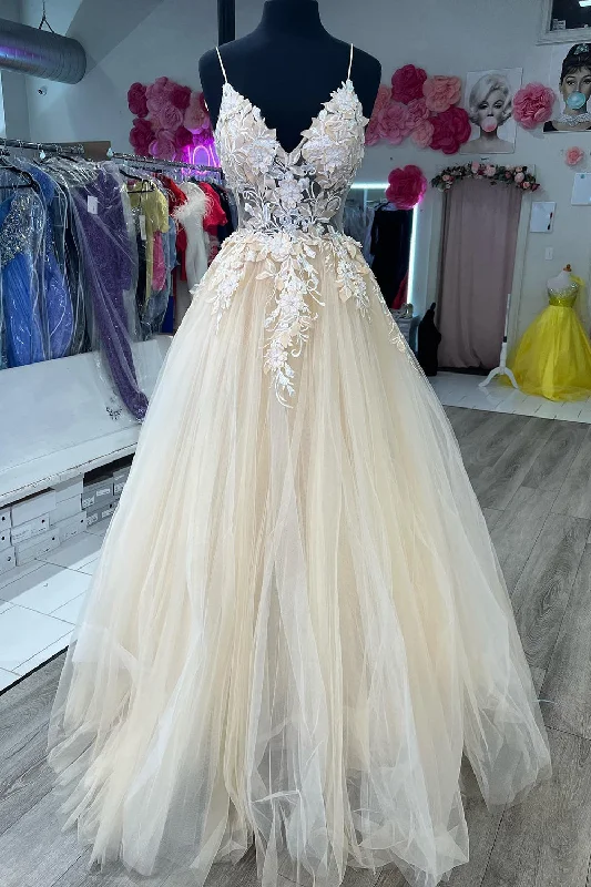 The Best Sale of the Year!A-Line Spaghetti Straps Apricot Prom Dress with Appliques The Best Sale of the Year!A-Line Spaghetti Straps Apricot Prom Dress with Appliques