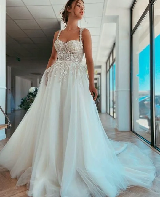 Every Deal is a Steal!A-line spaghetti straps lace prom dress with pockets       cg23738