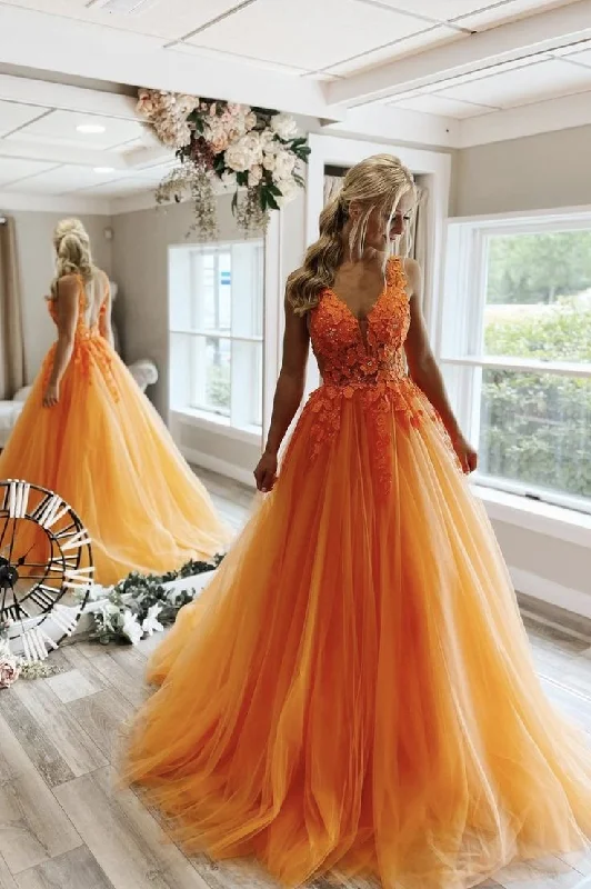 Your Favorite Items on Sale Now!Appliques Floral Oragne Prom Dress Tulle Skirt