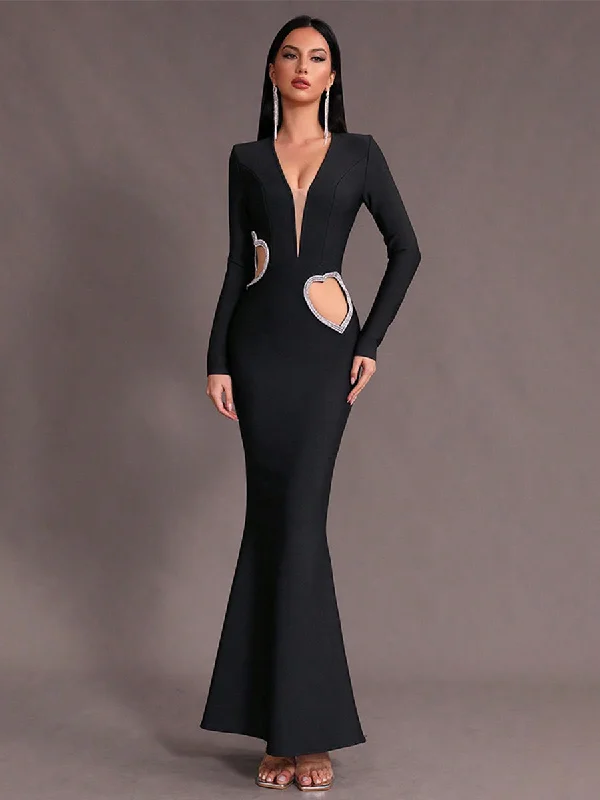 Today’s Deals, Tomorrow’s Regrets!Black Long Sleeve Cutout Prom dress MCW0927