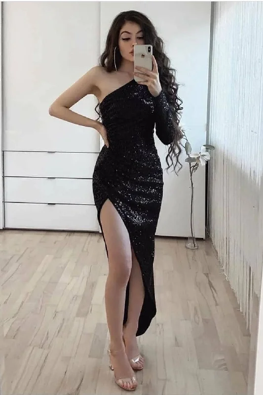 Price Drops You’ll Love!Black Sequin Prom Gowns with Single Sleeve