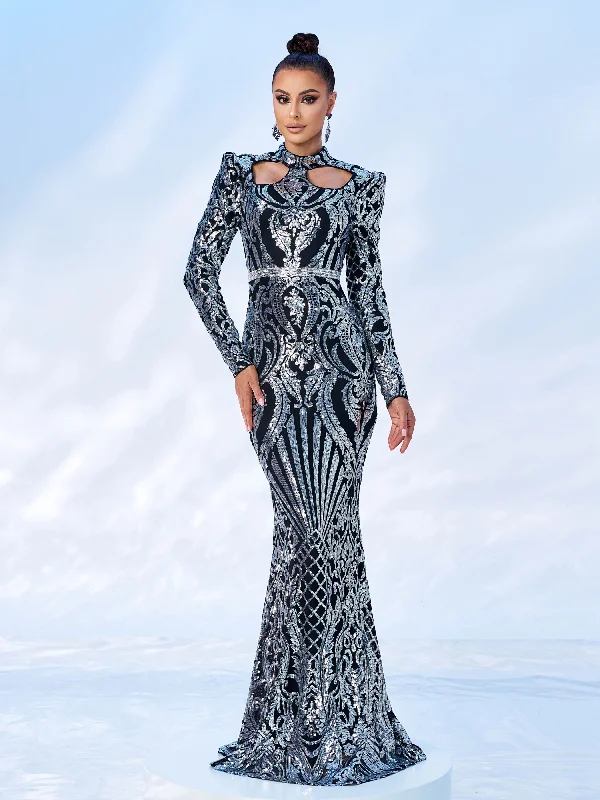 Unbeatable Prices!Cutout Sequin Long Sleeve Prom Dress RJ11982