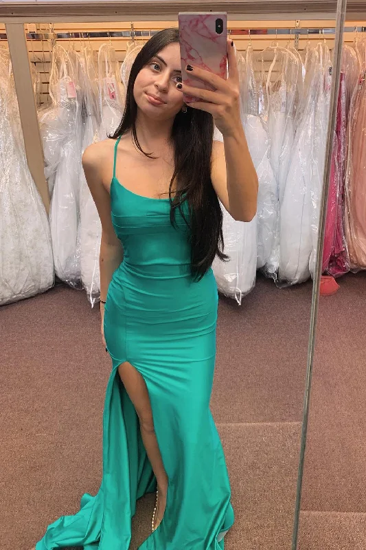 Exclusive Offers You’ll Love!Green Mermaid Backless Prom Dress with Slit