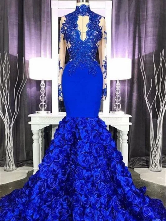 Your Shopping Wish, Our Discount Command!High Neck Royal Blue 3D Roses Long Prom Dresses, Mermaid Prom Dresses, Long Sleeves Prom Dresses Your Shopping Wish, Our Discount Command!High Neck Royal Blue 3D Roses Long Prom Dresses, Mermaid Prom Dresses, Long Sleeves Prom Dresses