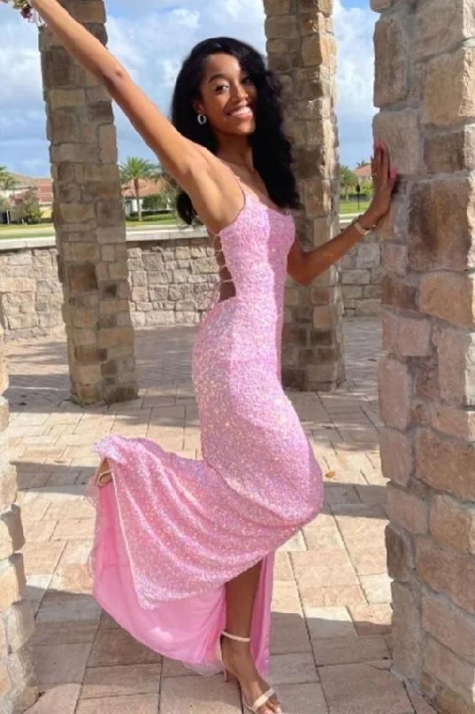 Best Offers of the Month!hot pink sequins mermaid long prom dress with side slit and lace up back cg24127 Best Offers of the Month!hot pink sequins mermaid long prom dress with side slit and lace up back cg24127