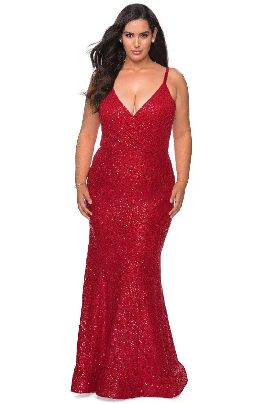 Buy One, Get One Free!La Femme - 29063 V-neck Trumpet Modest Prom Dress