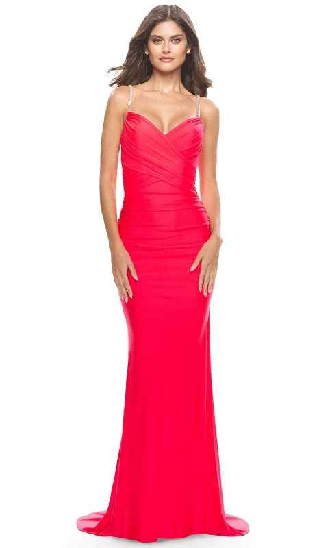 Don’t Wait – Shop Today!La Femme 31222 - Jeweled Criss Cross Ruched Jersey Dress