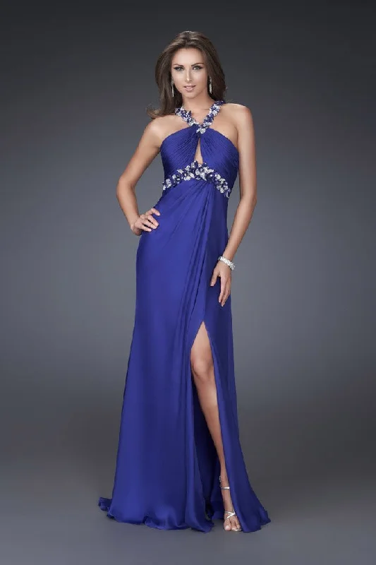 Shop Before It’s Gone!La Femme - 16564 Floral Accent Halter Strapped Empire Waist Evening Gown Shop Before It’s Gone!La Femme - 16564 Floral Accent Halter Strapped Empire Waist Evening Gown