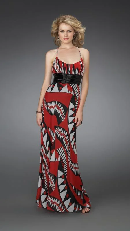 Biggest Sale of the Season!La Femme - 14359 Long Printed Dress with Pleated Waistband