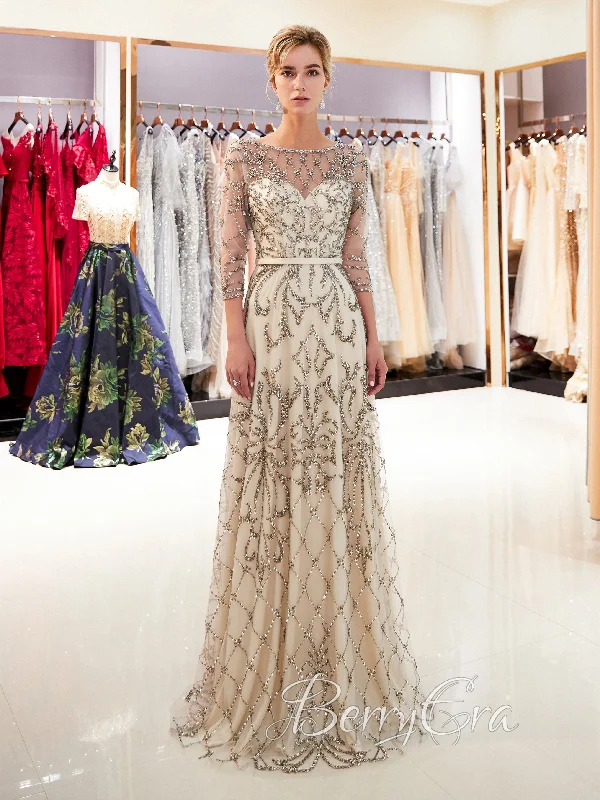 Hot Deals You Can’t Resist!Long Sleeves Beaded Prom Dresses, A-line Prom Dresses, Newest 2023 Prom Dresses, Formal Dresses, Evening Dresses