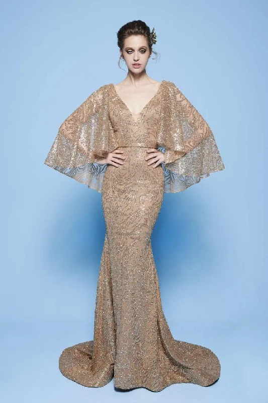 Save Like Never Before!MNM Couture - N0245 Sequin Embellished Mermaid Gown with Cape Sleeves Save Like Never Before!MNM Couture - N0245 Sequin Embellished Mermaid Gown with Cape Sleeves