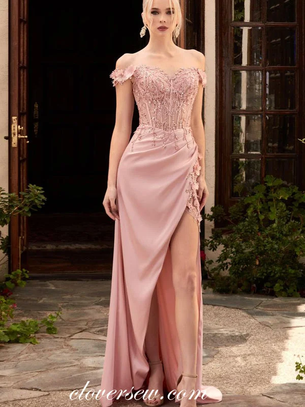Sale Alert – Get Ready to Shop!Nude Pink 3D Applique Beaded Off The Shoulder Side Slit Prom Dresses, CP0904 Sale Alert – Get Ready to Shop!Nude Pink 3D Applique Beaded Off The Shoulder Side Slit Prom Dresses, CP0904