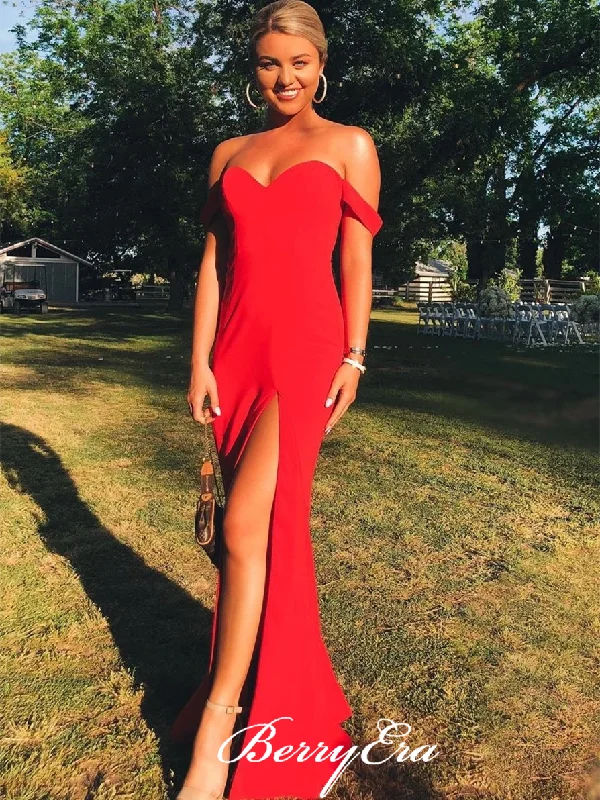 Flash Deals – Act Quickly!Off Shoulder Long Mermaid High Side Slit Red Prom Dresses, Jersey Prom Dresses, Simple Long Prom Dresses Flash Deals – Act Quickly!Off Shoulder Long Mermaid High Side Slit Red Prom Dresses, Jersey Prom Dresses, Simple Long Prom Dresses