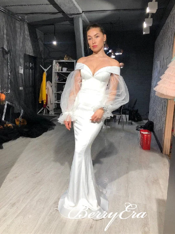 Steals and Deals Await!Off Shoulder Long Mermaid White Prom Dresses, Mermaid Elastic Satin Prom Dresses, Long Sleeves Prom Dresses, Prom Dresses Steals and Deals Await!Off Shoulder Long Mermaid White Prom Dresses, Mermaid Elastic Satin Prom Dresses, Long Sleeves Prom Dresses, Prom Dresses