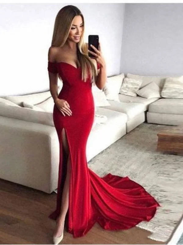 Get It Before It’s Gone!Off Shoulder Simple Long Prom Dresses, Mermaid Prom Dresses, Affordable Prom Dresses