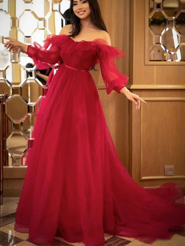 Don’t Wait – Shop Today!Princess Off Shoulder Long Sleeves Red Long Prom Dress, A-line Popular 2021 Prom Dresses Don’t Wait – Shop Today!Princess Off Shoulder Long Sleeves Red Long Prom Dress, A-line Popular 2021 Prom Dresses