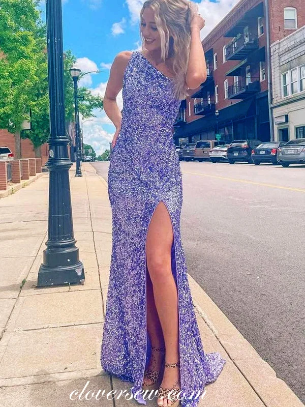 Exclusive Offers You’ll Love!Purple Sequin One Shoulder Sheath With High Slit Prom Dresses, CP0884 Exclusive Offers You’ll Love!Purple Sequin One Shoulder Sheath With High Slit Prom Dresses, CP0884