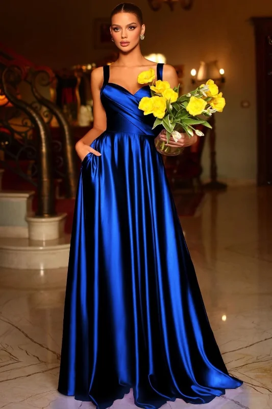 Hottest Discounts of the Year!Royal Blue Long Prom Gown with Pockets